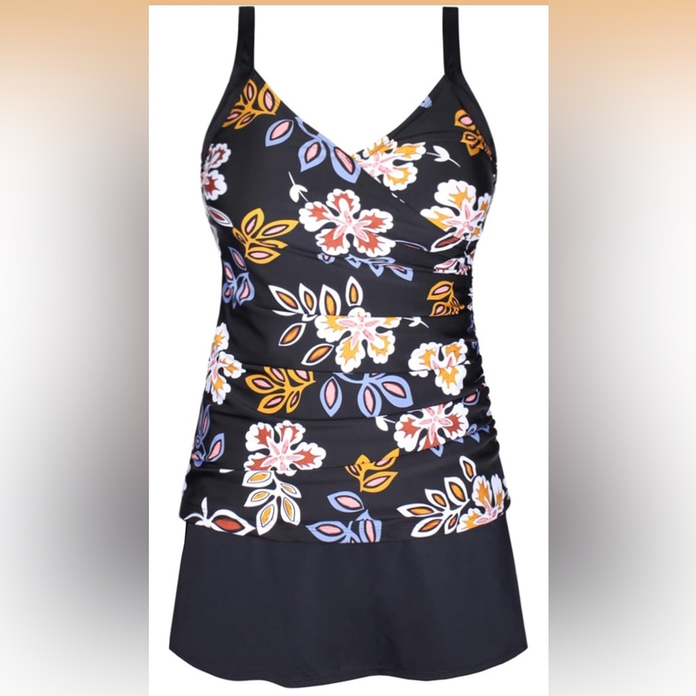 Women’s Rouched Floral Tankini 2 Piece Swimwear Plus Size 14